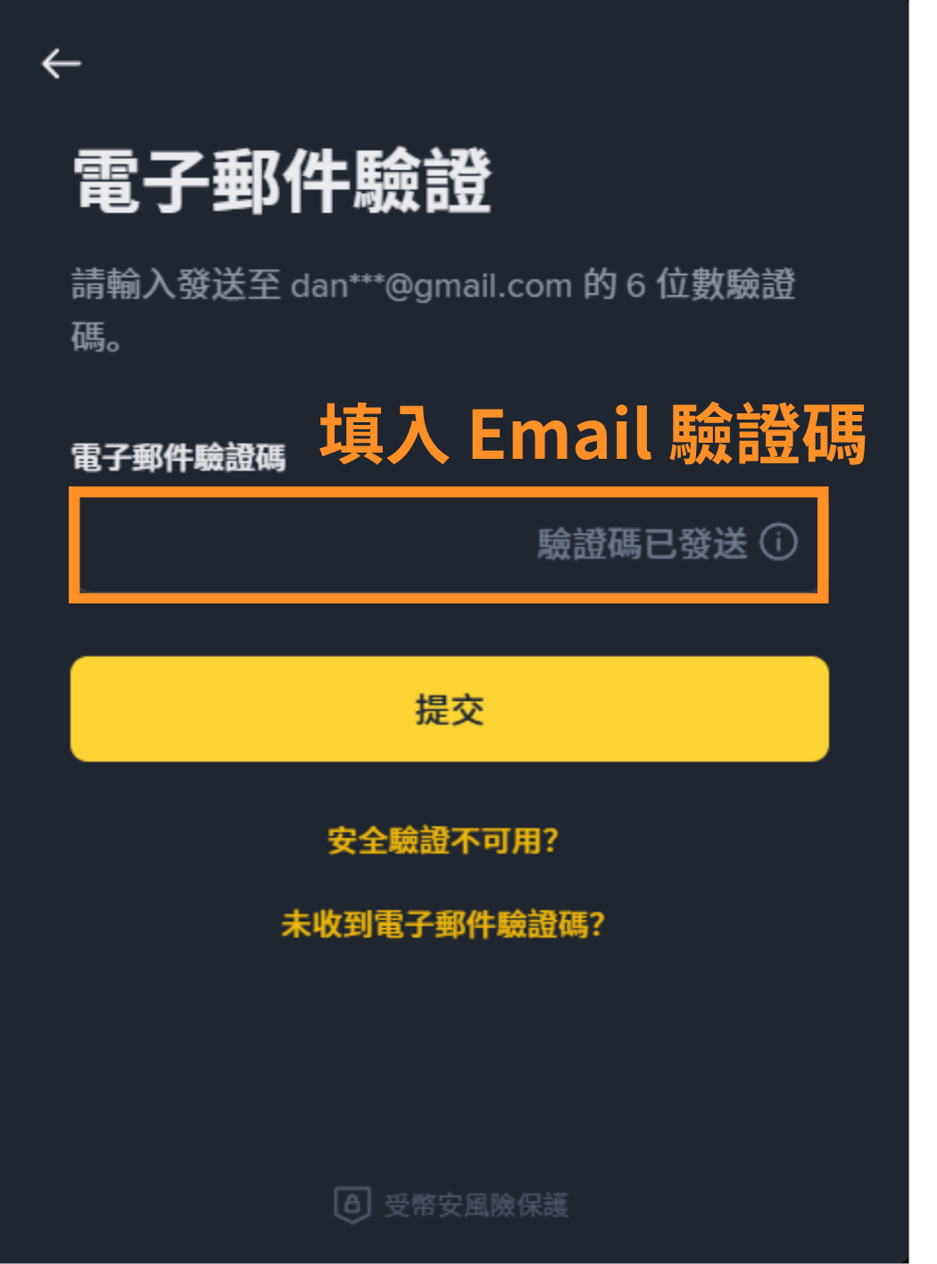 填入 Email 驗證碼