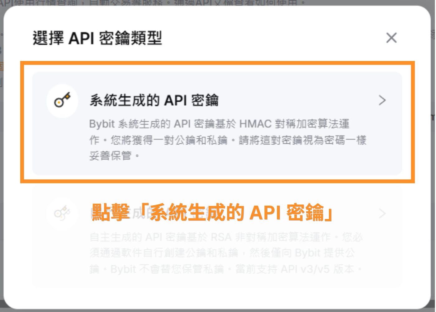 選擇「系統生成的 API 密鑰」